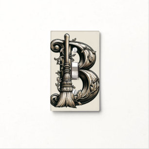 Bad Witch Witchy Broom Letter B Custom Initial Light Switch Cover