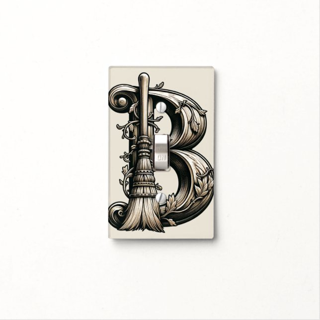 Bad Witch Witchy Broom Letter B Custom Initial  Light Switch Cover (In Situ)