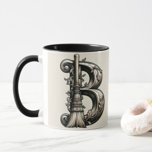 Bad Witch Witchy Broom Letter B Custom Initial  Mug