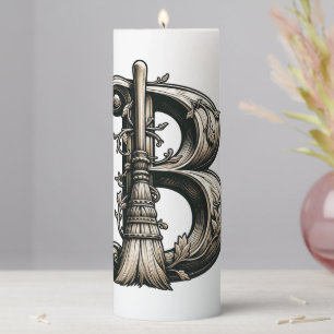 Bad Witch Witchy Broom Letter B Custom Initial Pillar Candle