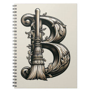 Bad Witch Witchy Broom Letter B Initial Grimoire Notebook