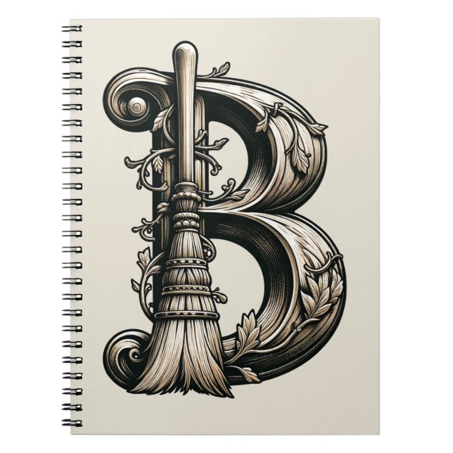 Bad Witch Witchy Broom Letter B Initial Grimoire Notebook (Front)