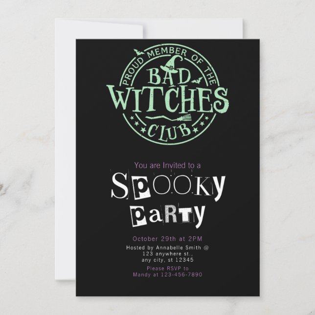 Bad Witches Club Minimalist Halloween Party Invitation (Front)
