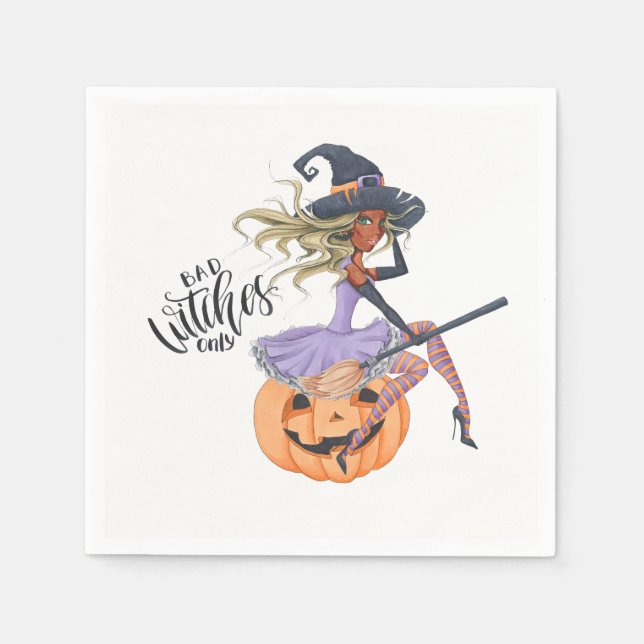 Bad Witches Only Purple Witch Hat Halloween Napkins (Front)