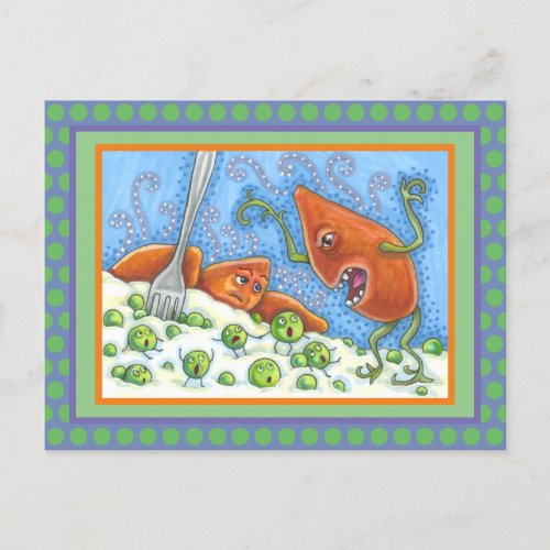 BAD YAM YELLING AT PEAS FUNNY THANKSGIVING MEAL POSTCARD