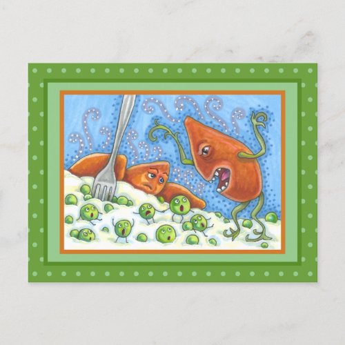 BAD YAM YELLING AT PEAS FUNNY THANKSGIVING MEAL POSTCARD