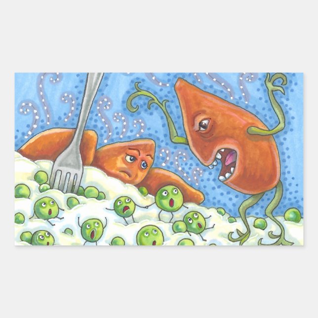 BAD YAM YELLING AT PEAS, FUNNY THANKSGIVING MEAL RECTANGULAR STICKER (Front)