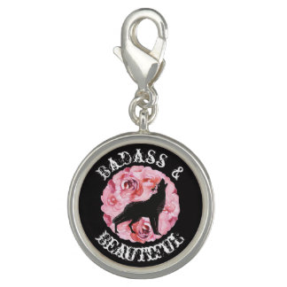Badass and Beautiful Wolf and Roses Black Charm