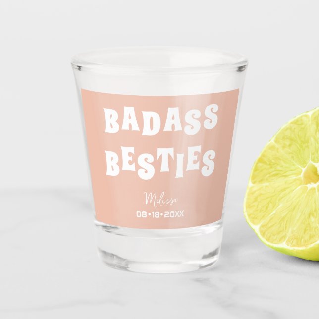 Badass Besties Funny Bridesmaid Favor Photo Gift Shot Glass (Front)