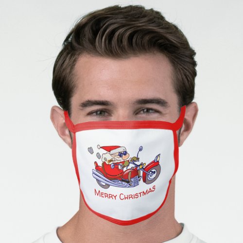 Badass Biker Santa Claus On Motorcycle Cartoon Face Mask