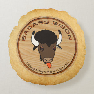 Badass Bison Farm Logo Round Pillow