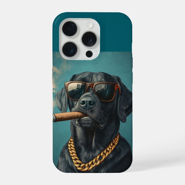 Badass Black Lab with Cigar and Gold Chain iPhone Case (Back)