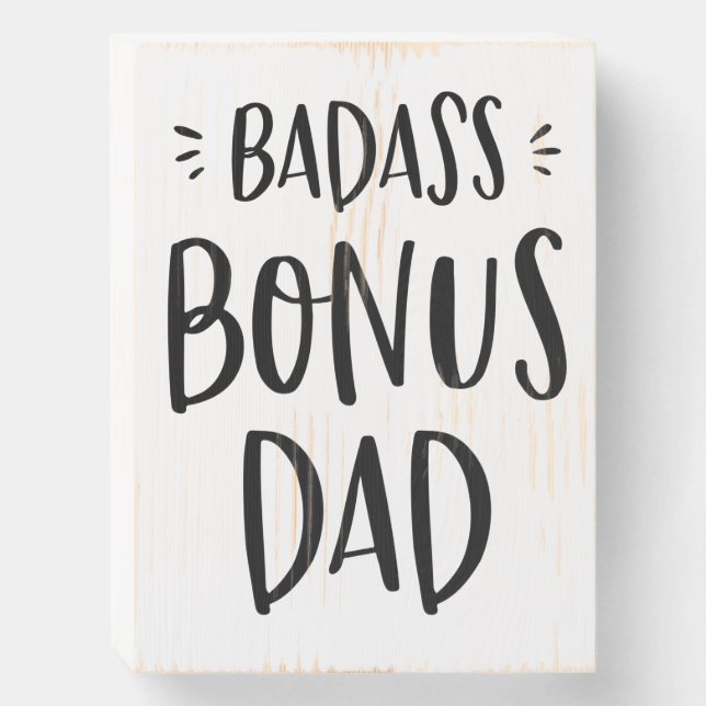 Badass Bonus Dad Stepfather Cool Gift for Step Dad Wooden Box Sign (Front Vertical)