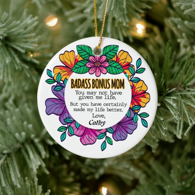 Badass Bonus Mom Ceramic Ornament (Tree)