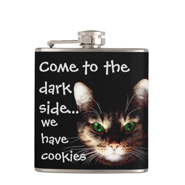 Badass Cats - "The Dark Side Has Cookies" Flask (Front)