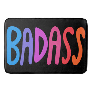 BADASS Colorful Cool & Fun Stripes BLACK Bath Mat