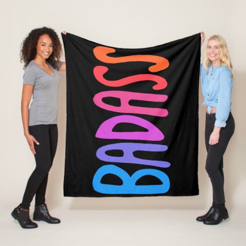 BADASS Colorful Cool  Fun Stripes BLACK Fleece Blanket