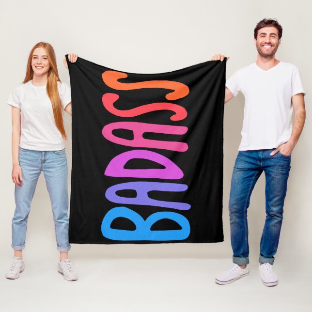 BADASS Colorful Cool & Fun Stripes BLACK Fleece Blanket (In Situ)