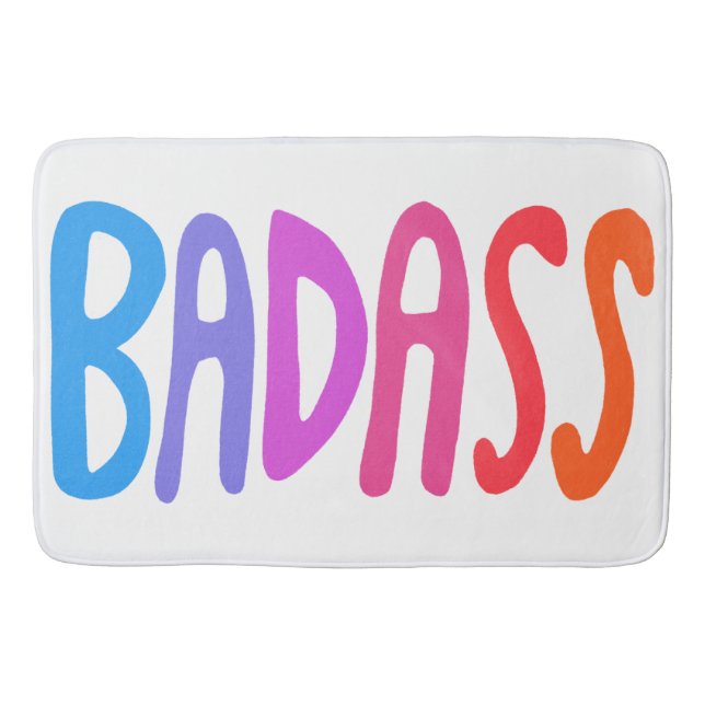 BADASS Colorful Cool & Fun WHITE Bath Mat (Front)