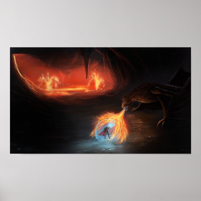 Badass dragon fight in a cave poster (Front)