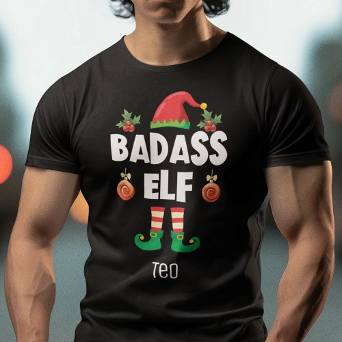 Badass elf family matching christmas with name T_Shirt