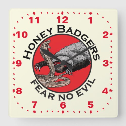 Badass Honey Badgers Fear No Evil Snake Animal Art Square Wall Clock