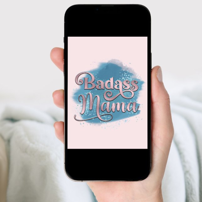 Badass Mama Dusty Blue & Pink Glitter Mother's Day Holiday Card (Front Digital)