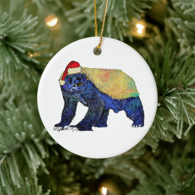 Badass Santa Honey badger Psychedelic  Ceramic Ornament (Tree)
