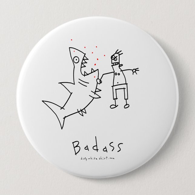 Badass Shark Punch Pinback Button (Front)