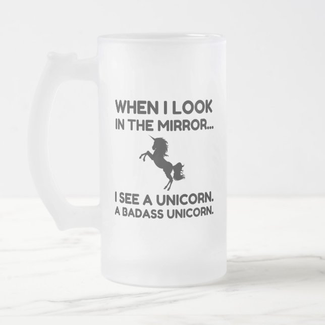 BADASS UNICORN FROSTED GLASS BEER MUG (Left)