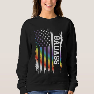 Badass United States Distressed Rainbow w US Flag Sweatshirt