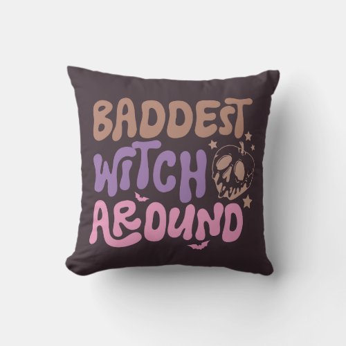 Baddest Witch Around Skull Stars Brown Halloween Throw Pillow