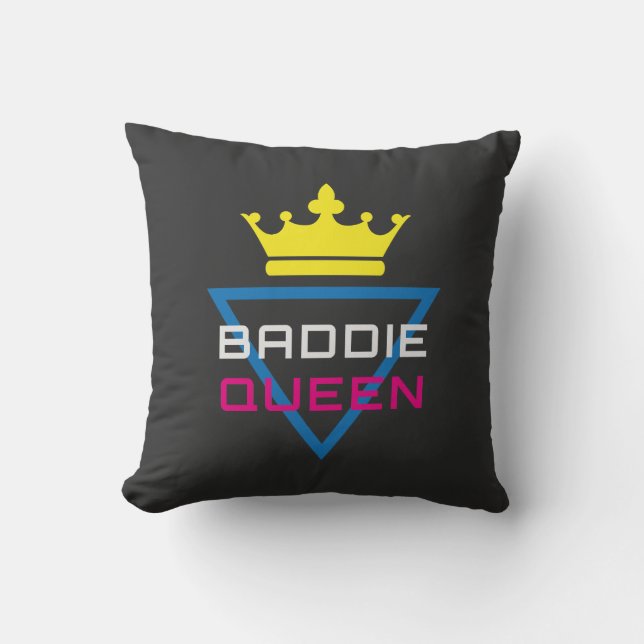 Baddie Queen Crown Y2K Throw Pillow (Front)