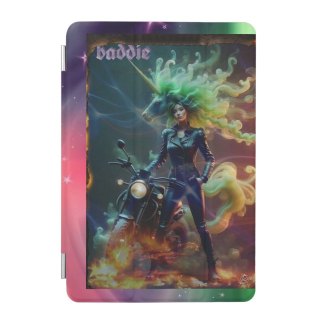 Baddie Unicorn Biker Babe iPad Mini Cover (Front)