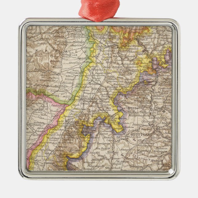 Baden Germany Atlas Map Metal Ornament (Front)