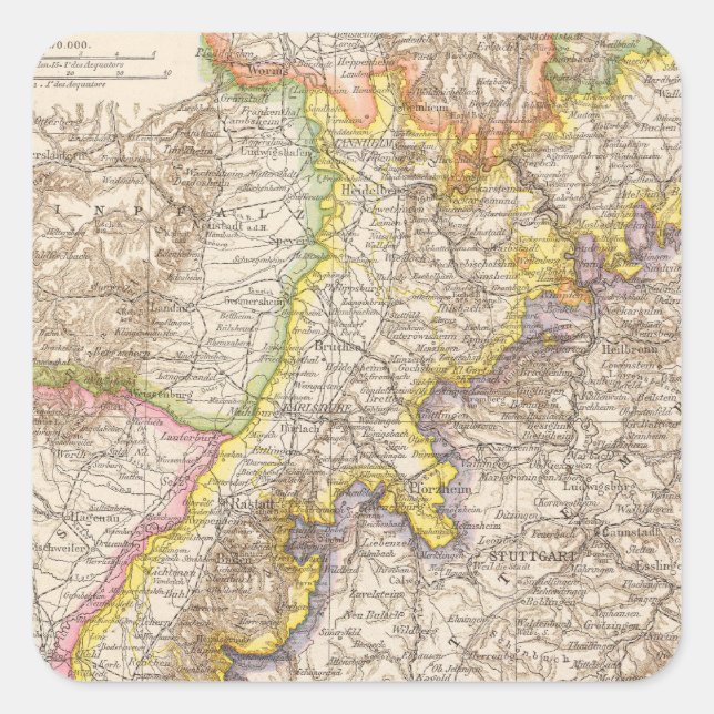 Baden Germany Atlas Map Square Sticker (Front)
