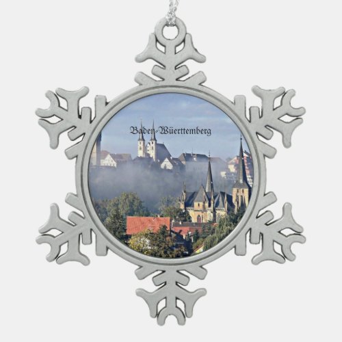 Baden_Werttemberg cityscape photograph Snowflake Pewter Christmas Ornament