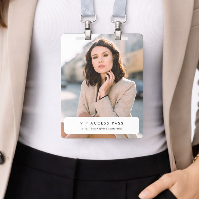 Badge 4x5 VIP Access Card | Photo Conference Pass (Create a 4x5 VIP event badge with photo front and QR schedule details on the back)