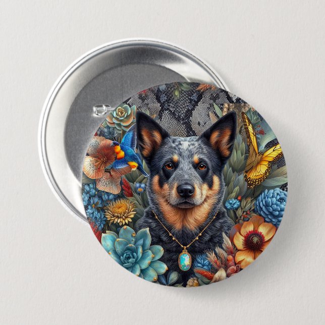 Badge Australian Cattle Dog Art Button (Front & Back)