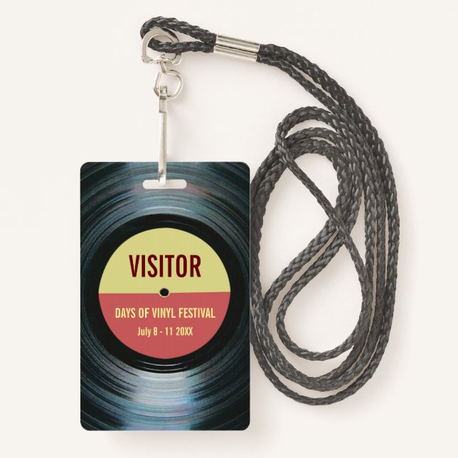 Badge For Access To Your Music Event Vinyl Theme (Front with Lanyard)
