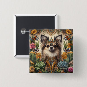 Badge Long hair Chihuahua Mexican Floral Art Button