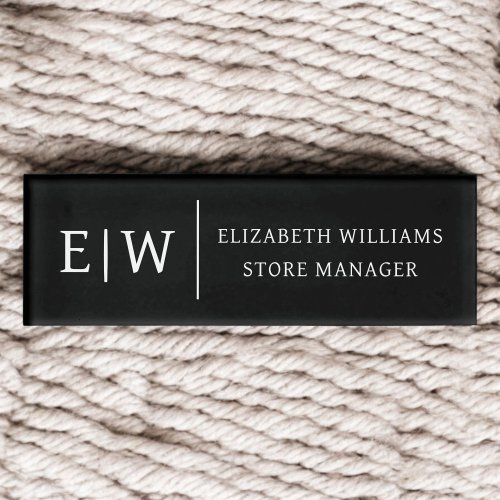 Badge Magnet Black Monogram Employee Name Tag