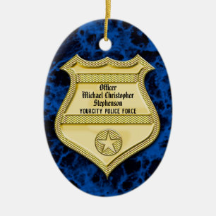 Badge Marble Police Graduation/Retirement Party Ceramic Ornament