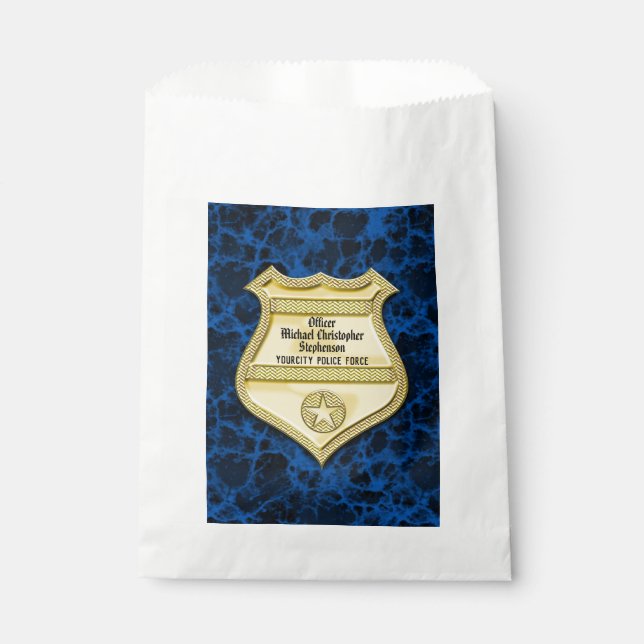 Badge Marble Police Graduation/Retirement Party Favor Bag (Front)