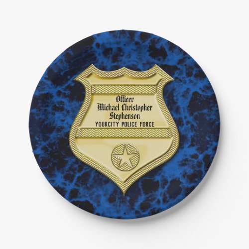 Badge Marble Police GraduationRetirement Party Paper Plates