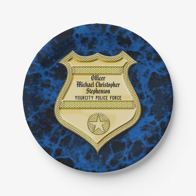 Badge Marble Police Graduation/Retirement Party Paper Plates (Front)