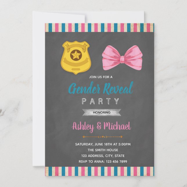 Badge or bow gender reveal party invitation (Front)