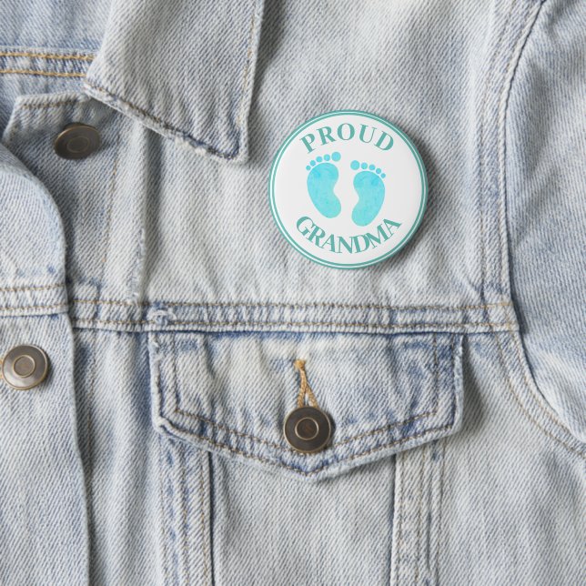 Badge - Proud Grandma Blue Feet Boy Button (In Situ)