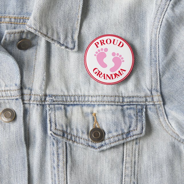 Badge - Proud Grandma Pink Feet Girl Button (In Situ)