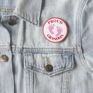 Badge - Proud Grandma Pink Feet Girl Button
